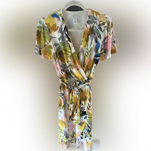 London Times Multicolored Floral Faux Wrap cocktail dress size 6P